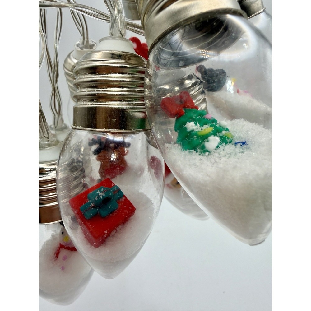 Christmas Snow Globe String Lights 10 LED Bulbs Santa Snowman Reindeer Tree 6.5'